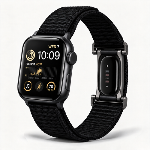سوار SYNCRBAND أسود مزدوج مع Apple Watch وFitbit Air؛ الأجهزة غير مشمولة