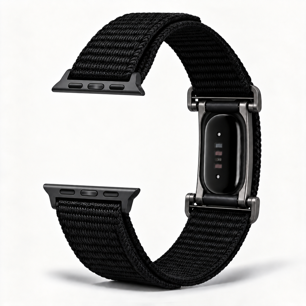 SYNCRBAND Apple Watch and Fitbit Air hybrid band detail; devices not included