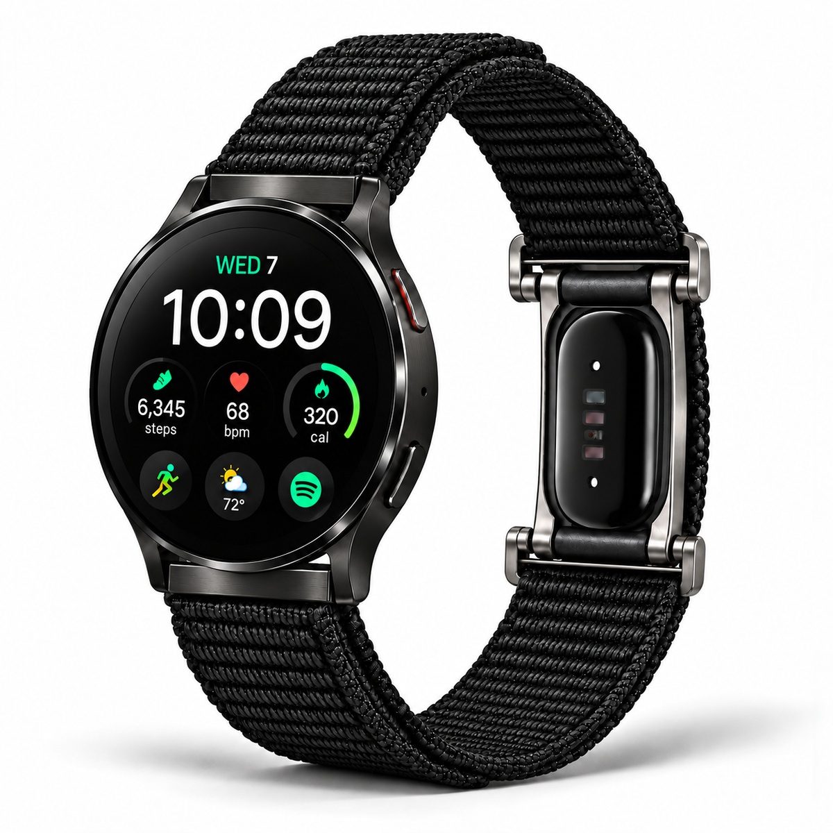 SYNCRBAND standard quick-release watch and Fitbit Air hybrid nylon band — view 1; devices not included