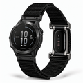 Garmin QuickFit watch and Fitbit Air on one Midnight Black hybrid nylon band; devices not included