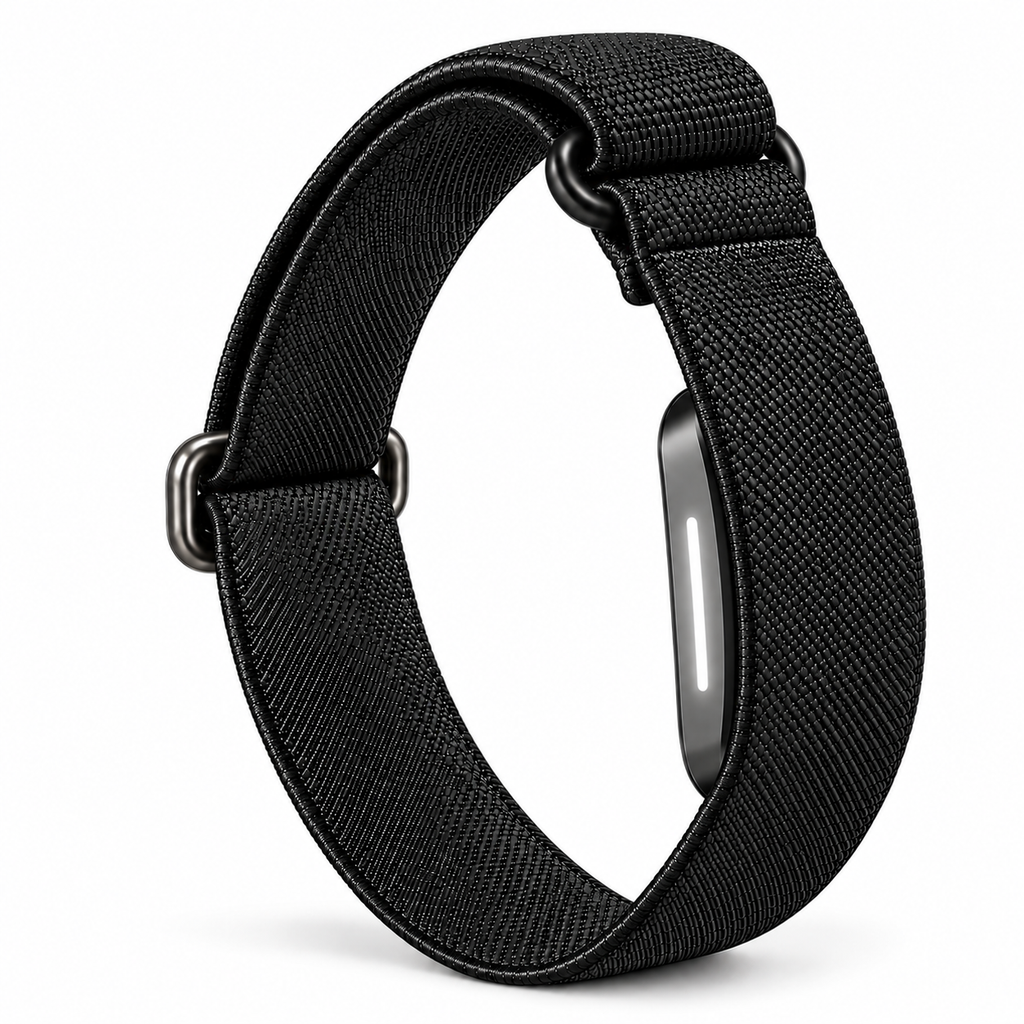 Black elastic nylon armband compatible with Hume 2.0; device shown for fit reference