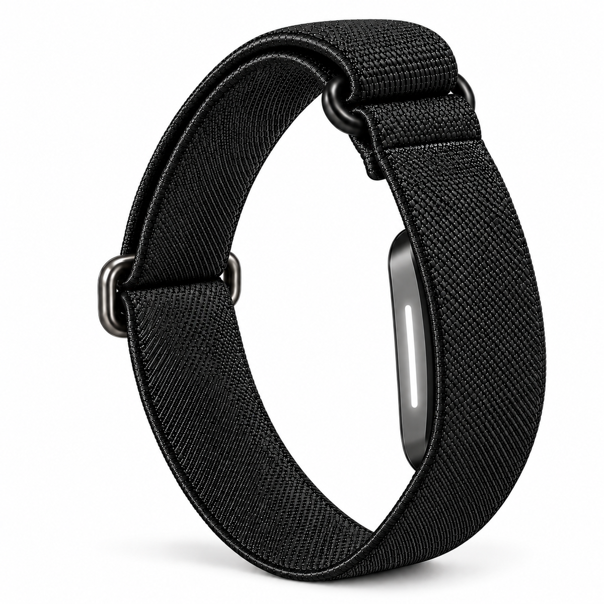 Black elastic nylon armband compatible with Hume 2.0; device shown for fit reference